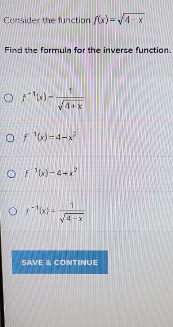 answer please Consider the function f(x) = V4-X.