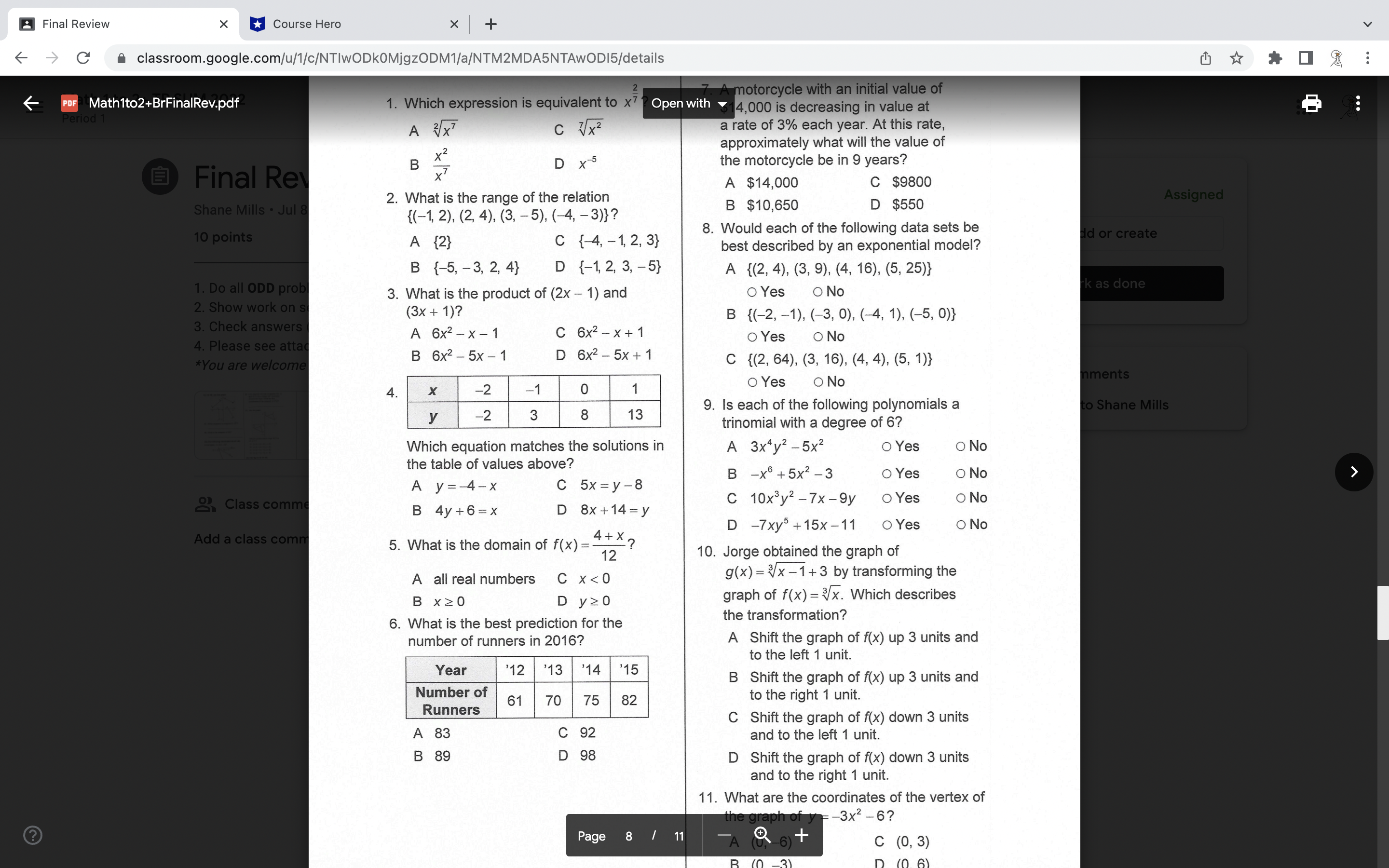 Final Review X Course Hero X + C