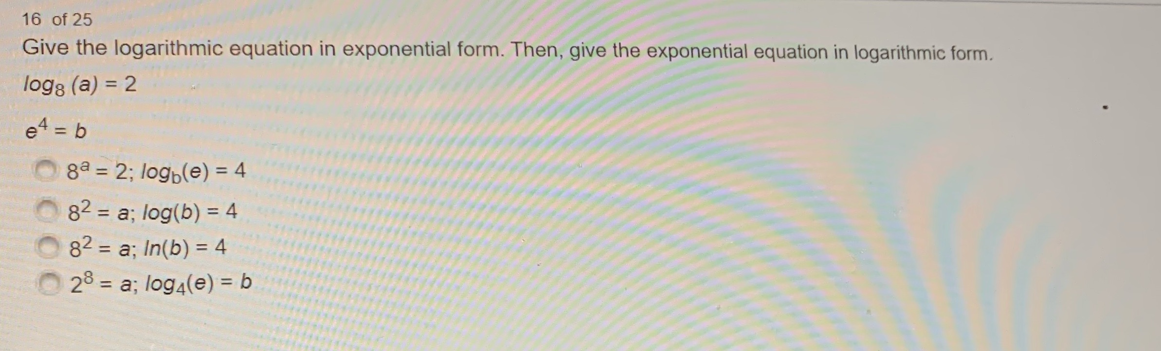 Help, Multiple choice 16 of 25 Give the