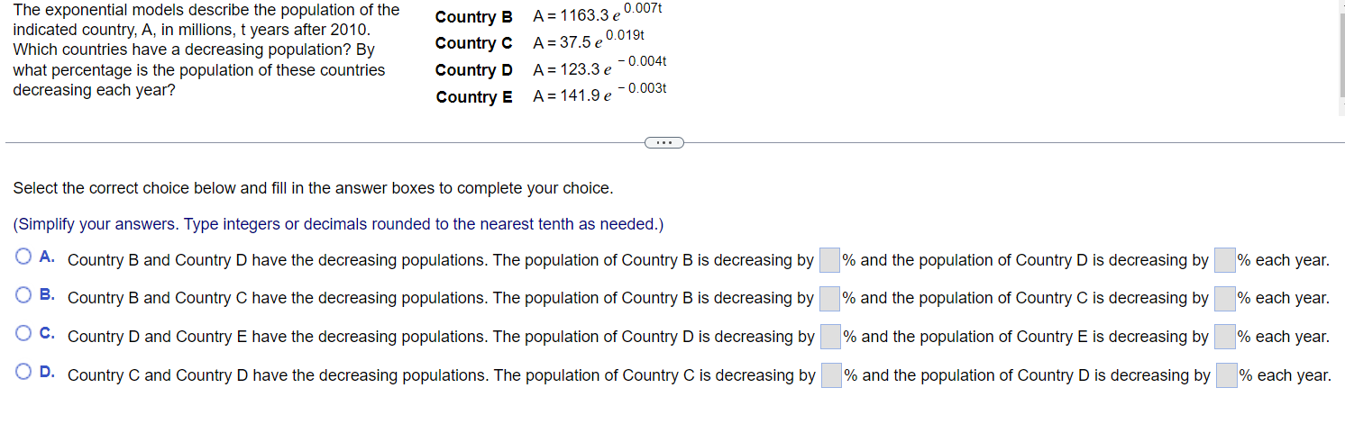 The exponential models describe the population of