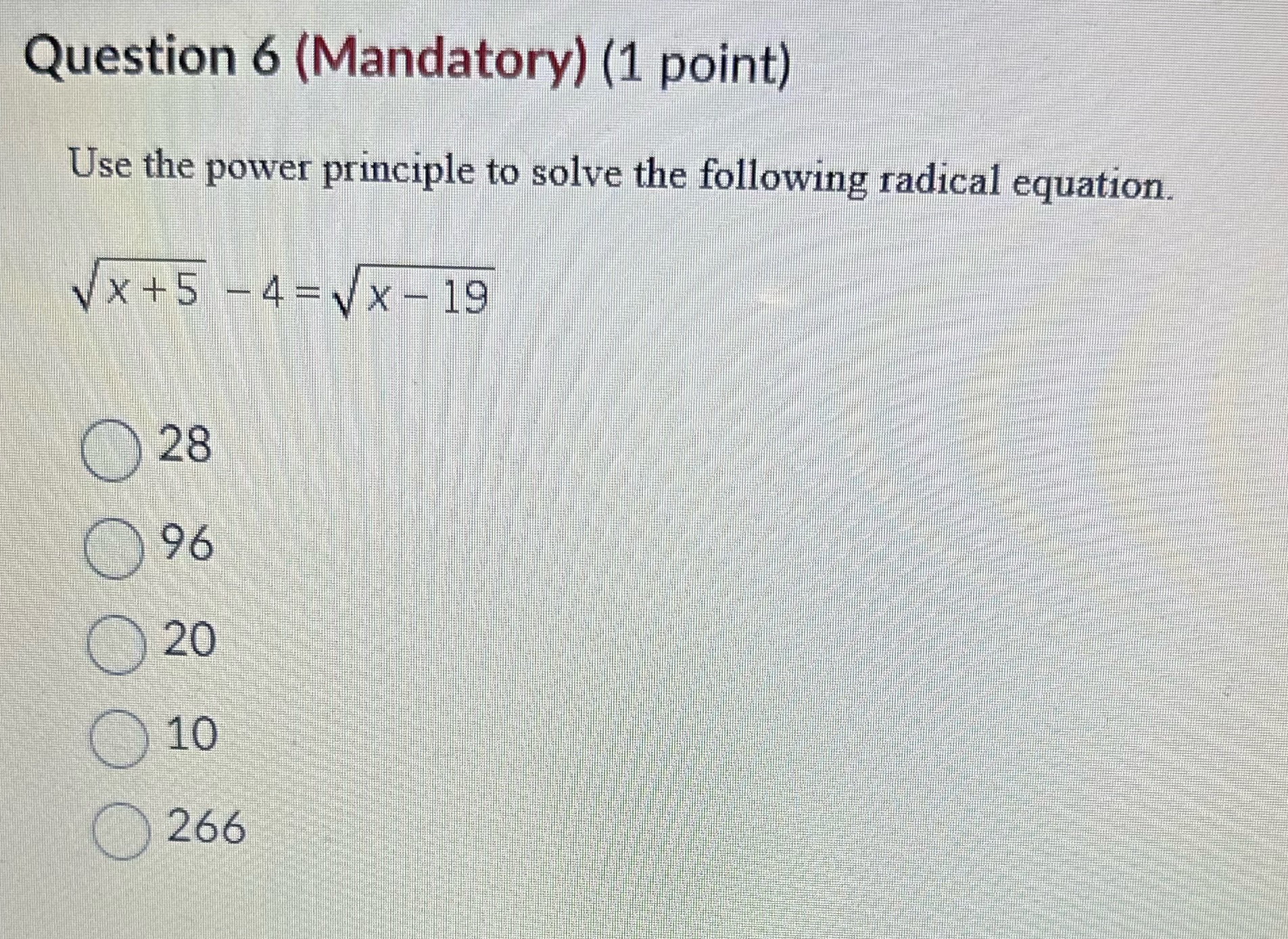 I need help pls Question 6 (Mandatory) (1 point)
