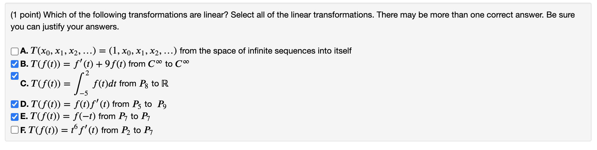 (1 point) Which of the following transformations