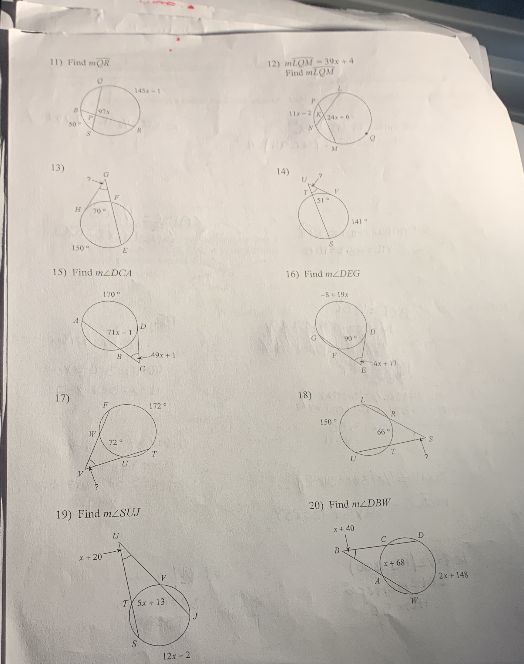 Please help !!.(Find the measure of the arc or