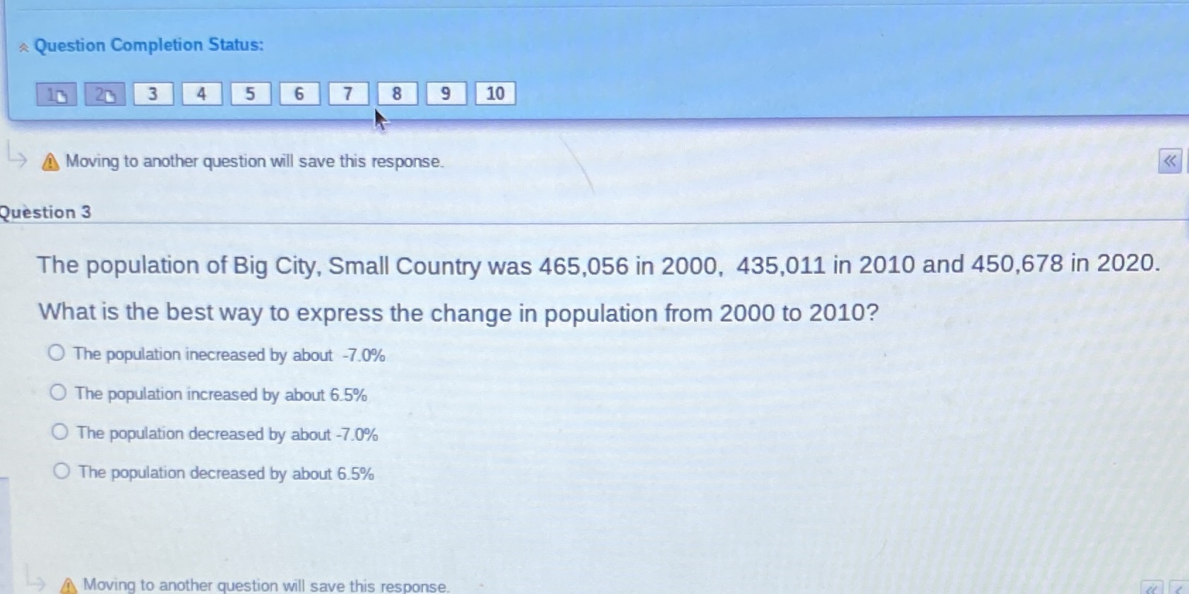 Question Completion Status: 3 4 5 6 8 10 1 Moving