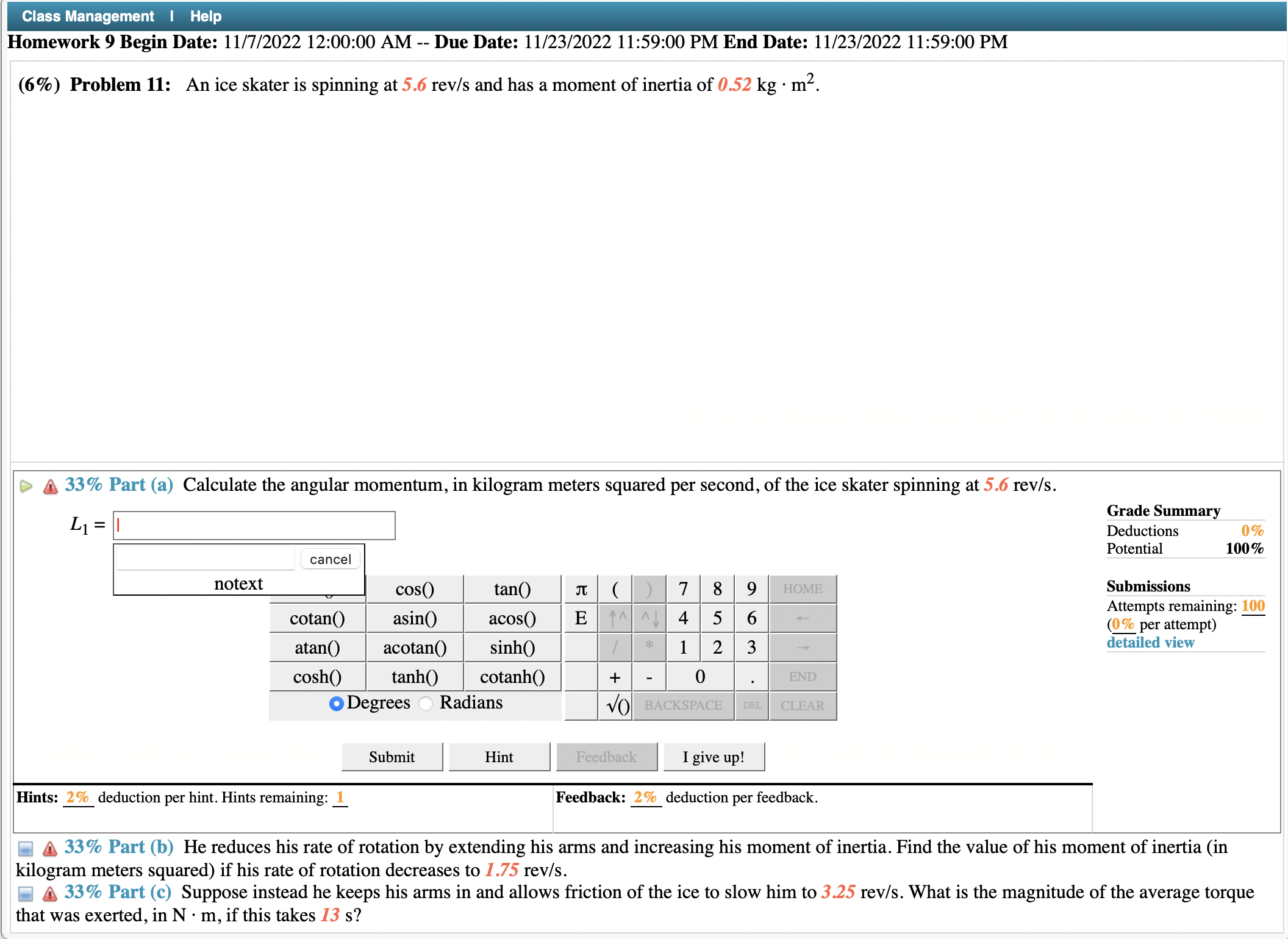 (6%) Problem 9: A ball with an initial velocity