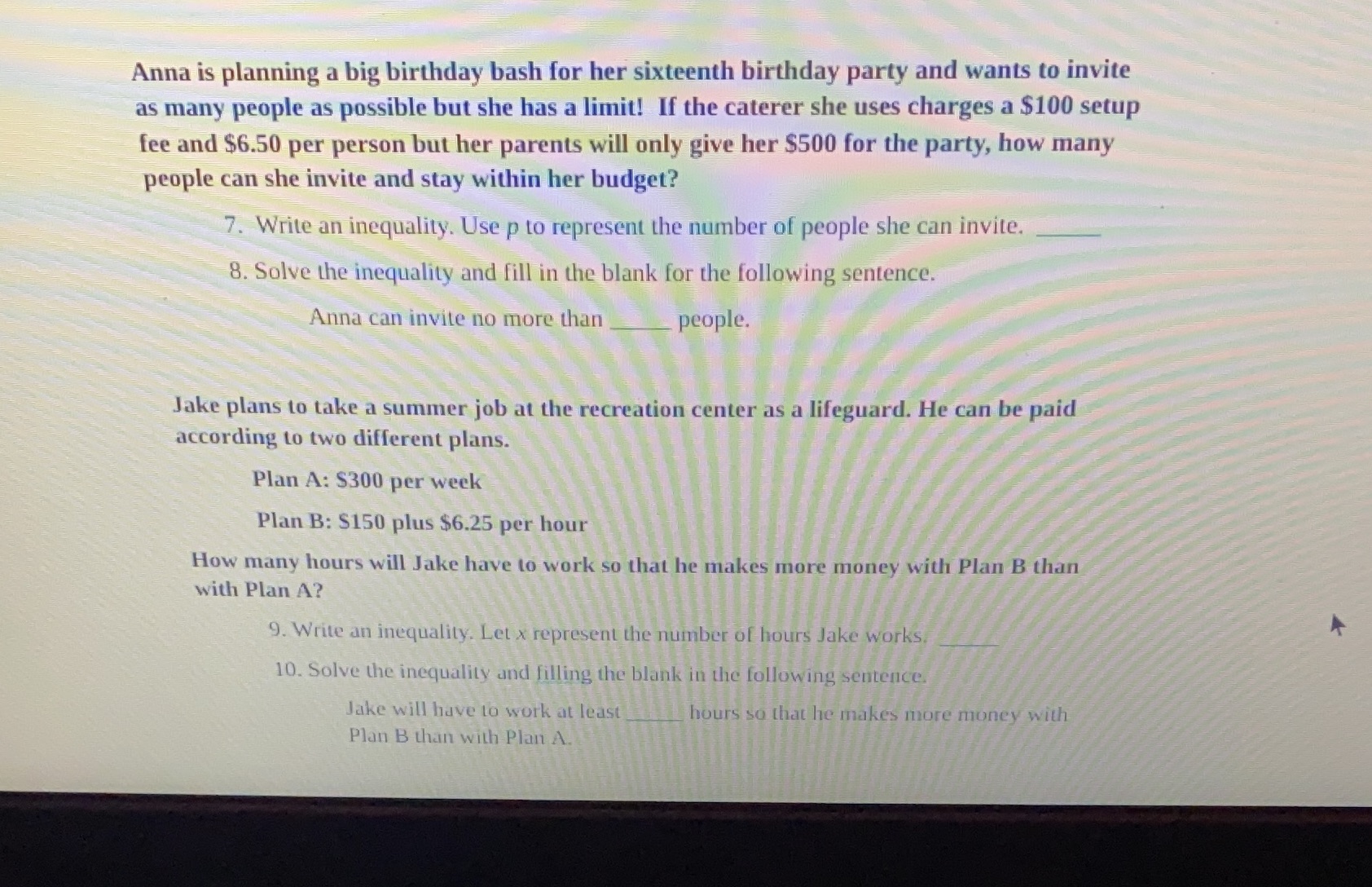 Anna is planning a big birthday bash for her