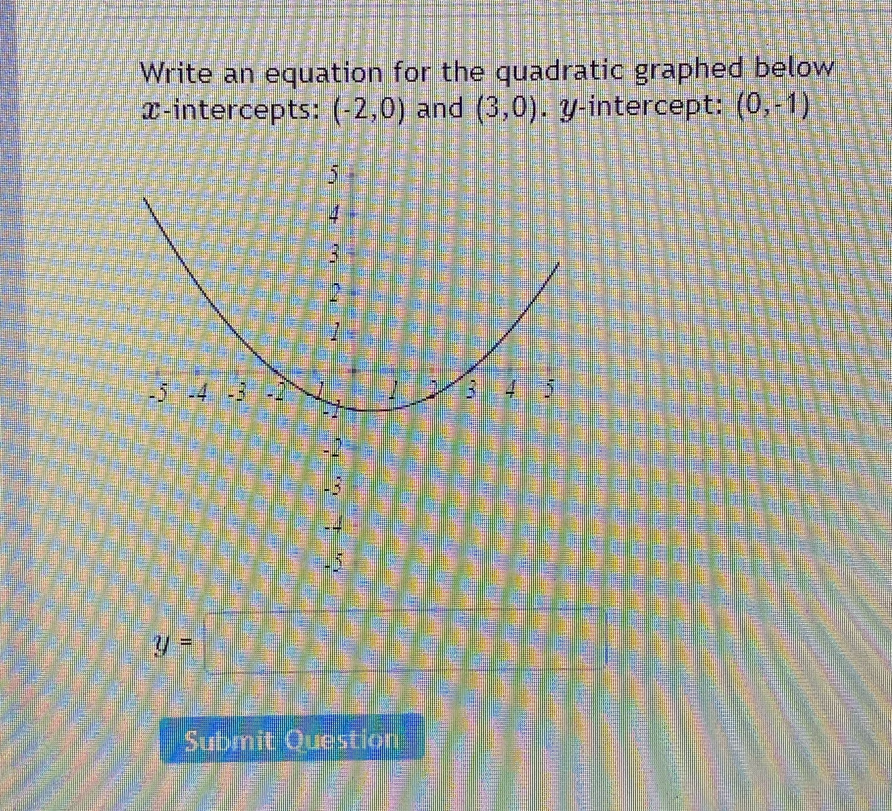 Write an equation for the quadratic graphed below