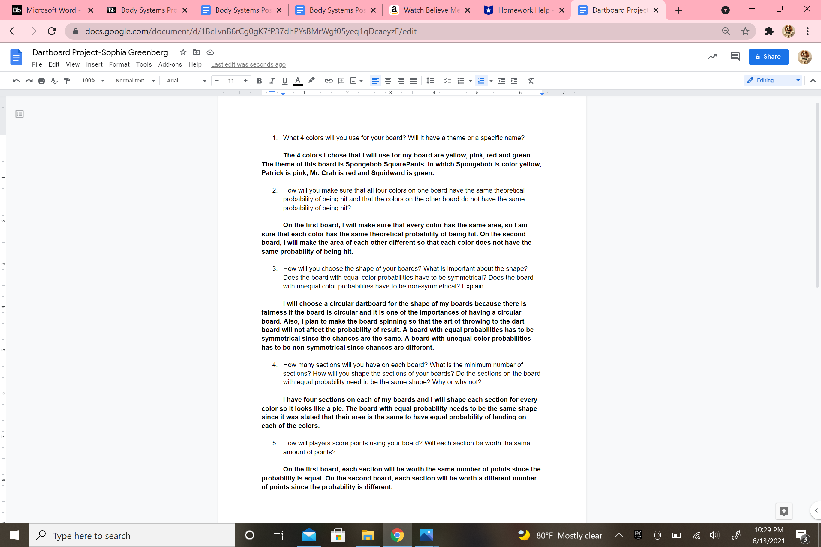 Create two dart boards using the information in