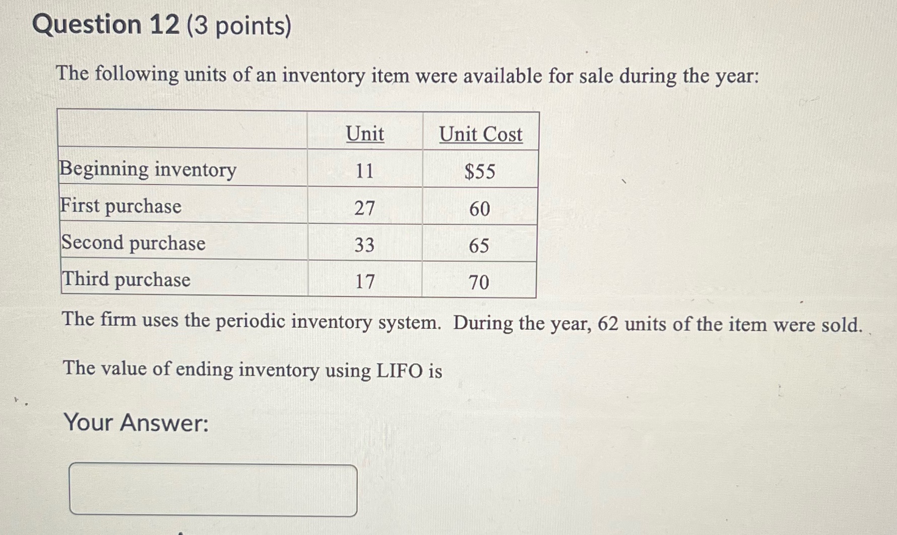 Question 12 (3 points) The following units of an