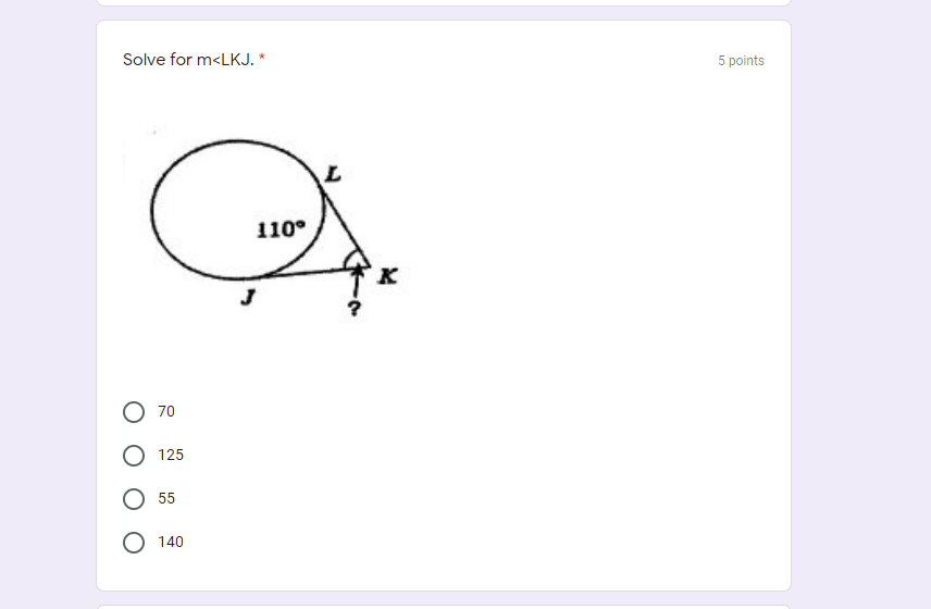 5 points 5) Find the measure of the arc