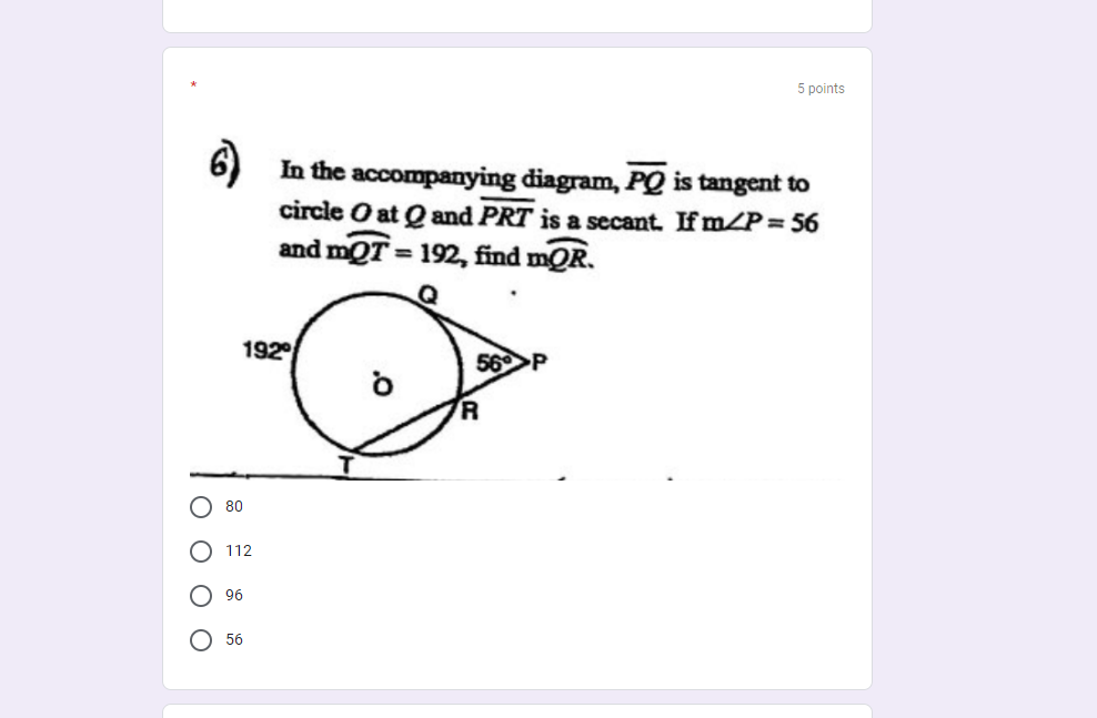 5 points 5) Find the measure of the arc