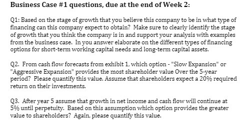 Business Case #1 questions, due at the end of