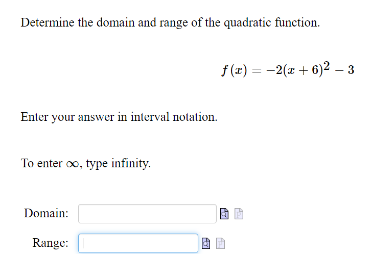 Determine the domain and range of the quadratic
