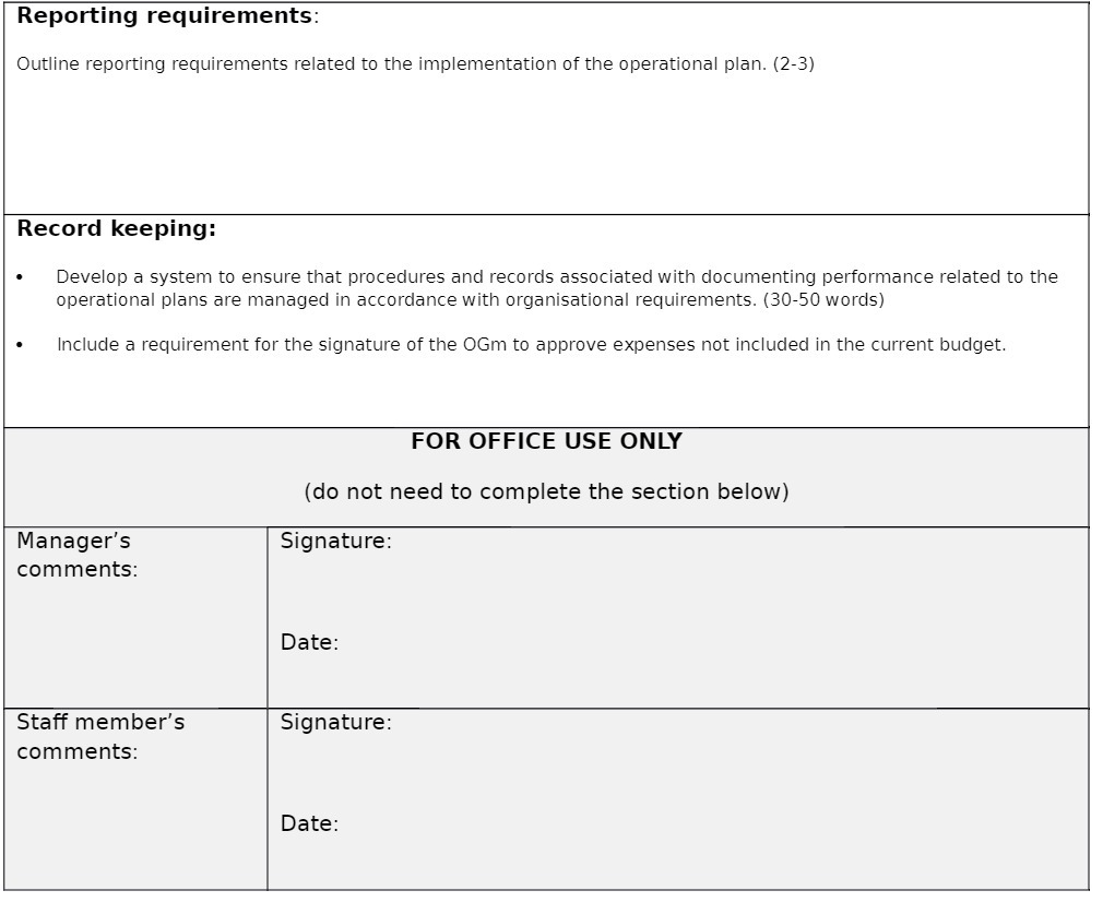 Reporting requirements: Outline reporting