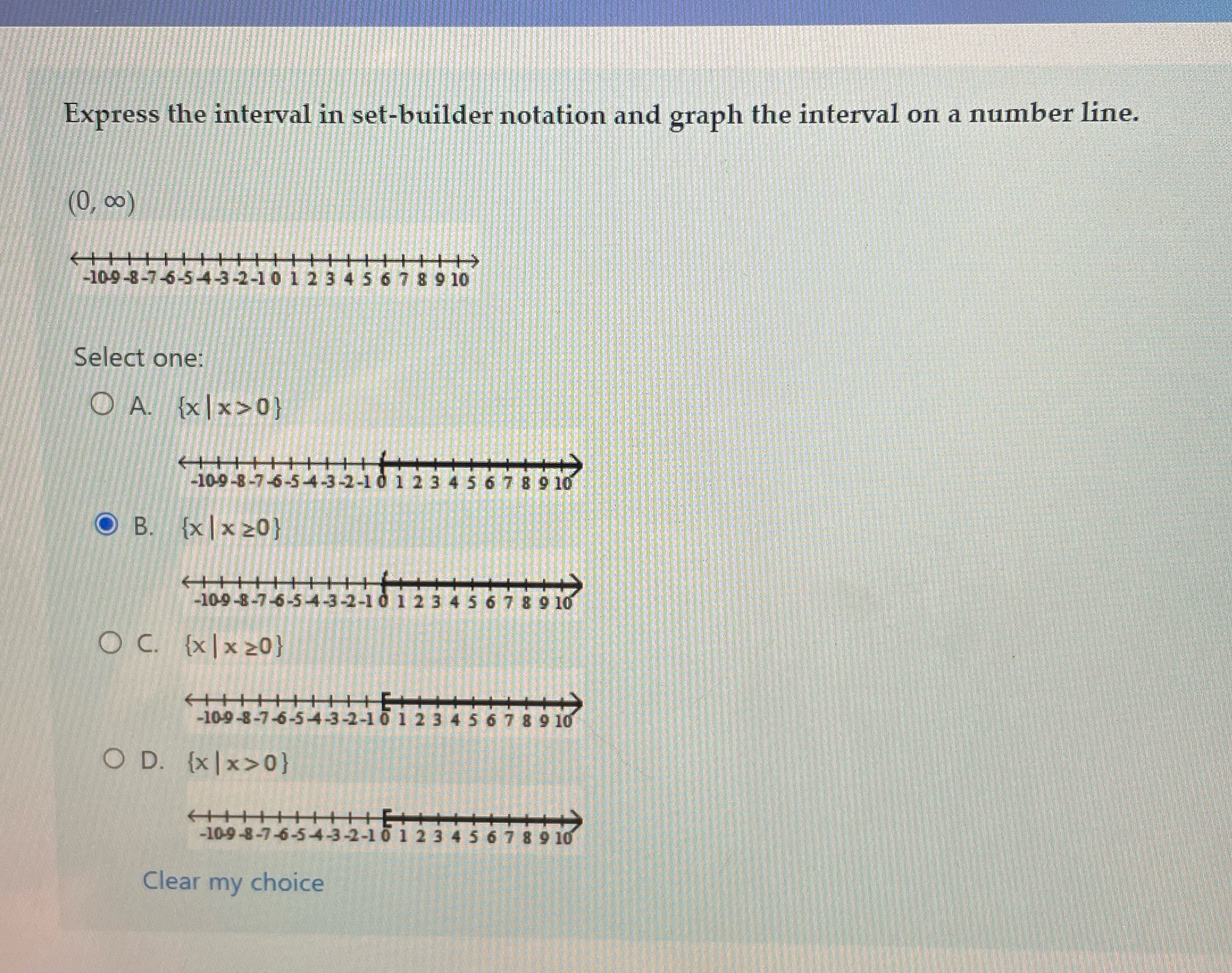 Express the interval in set-builder notation and