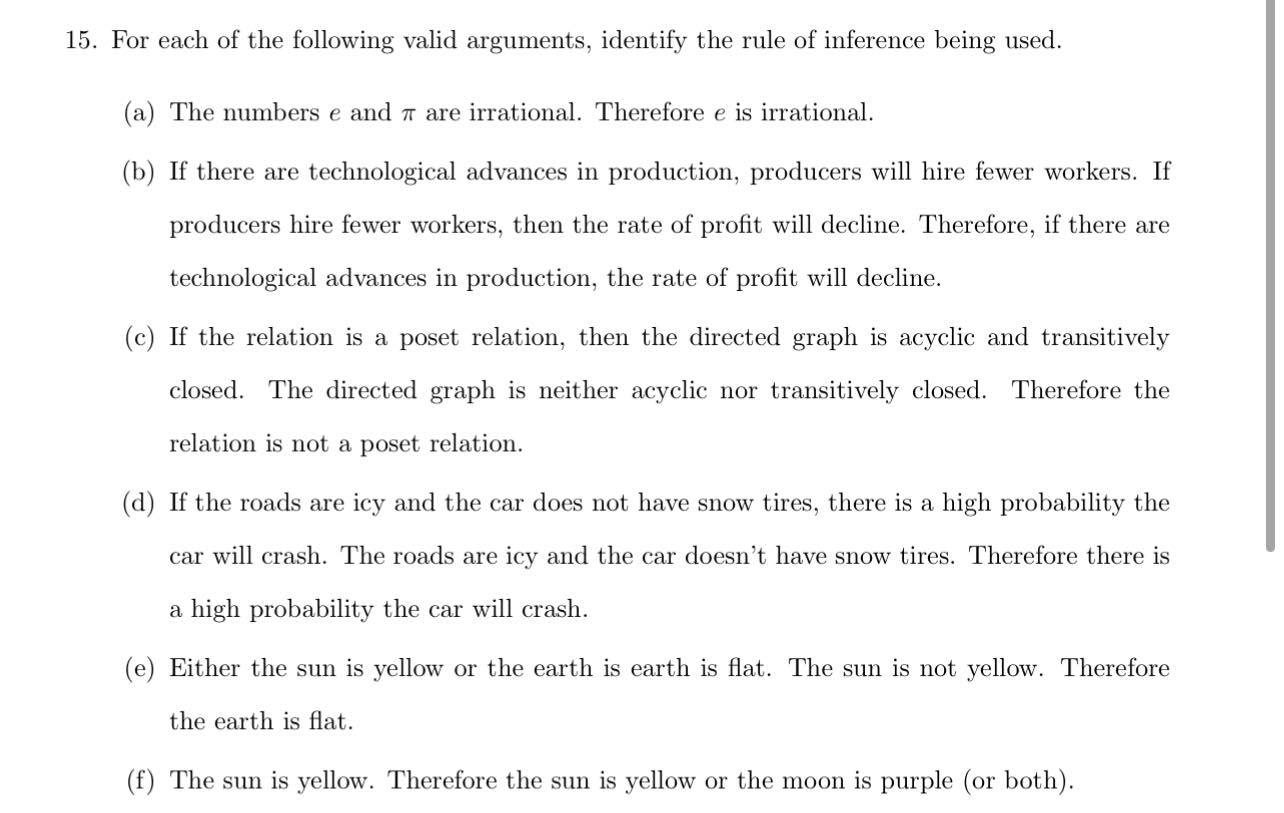 15. For each of the following valid arguments,