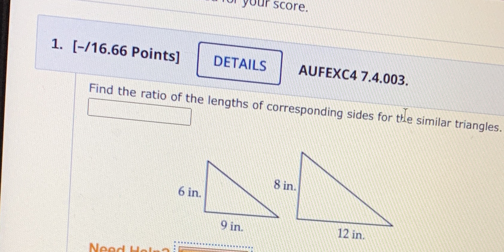 your score. 1. [-/16.66 Points] DETAILS AUFEXC4