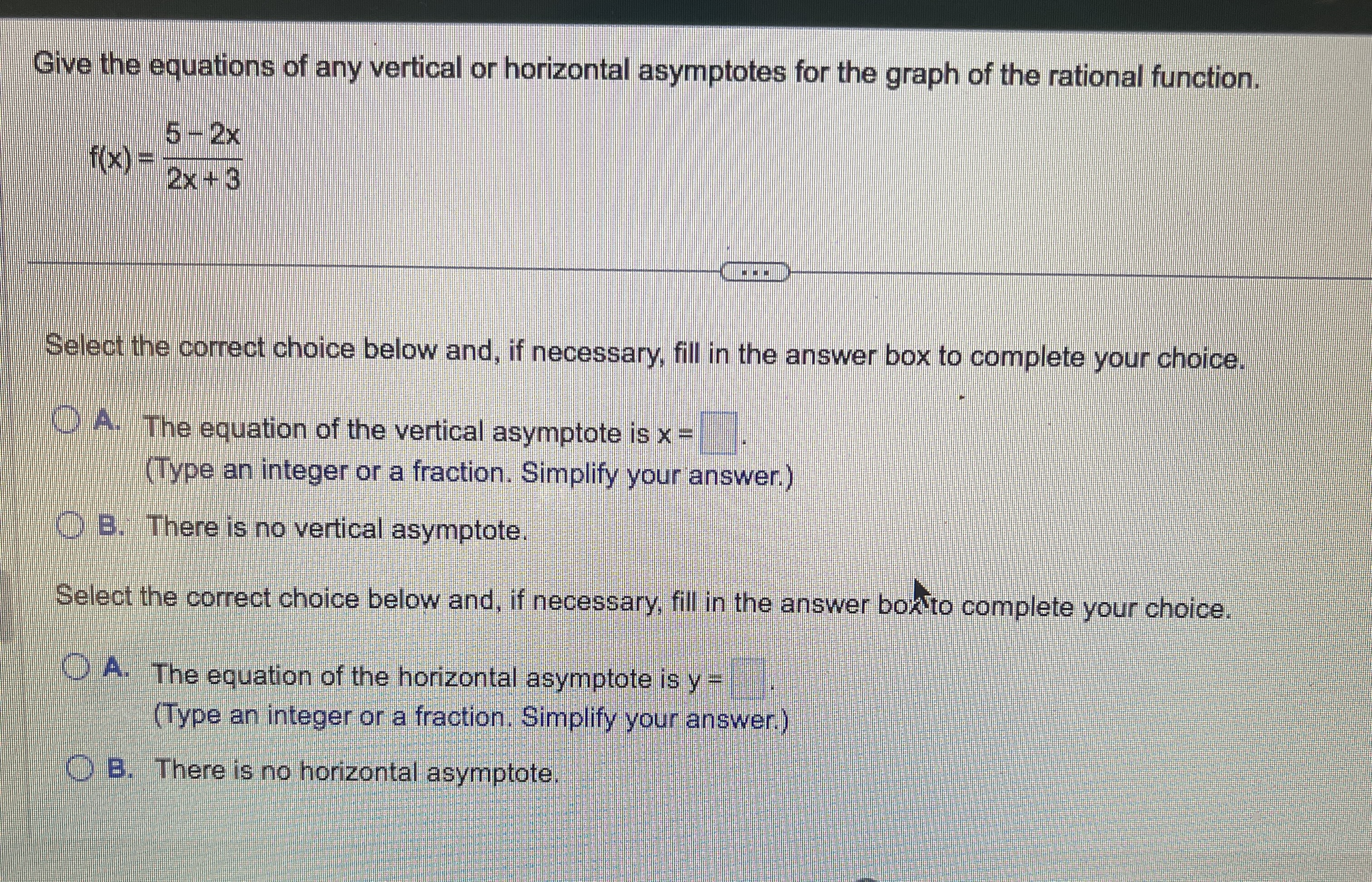 Give the equations of any vertical or horizontal