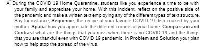 A. During the COVID 19 Home Quarantine, students