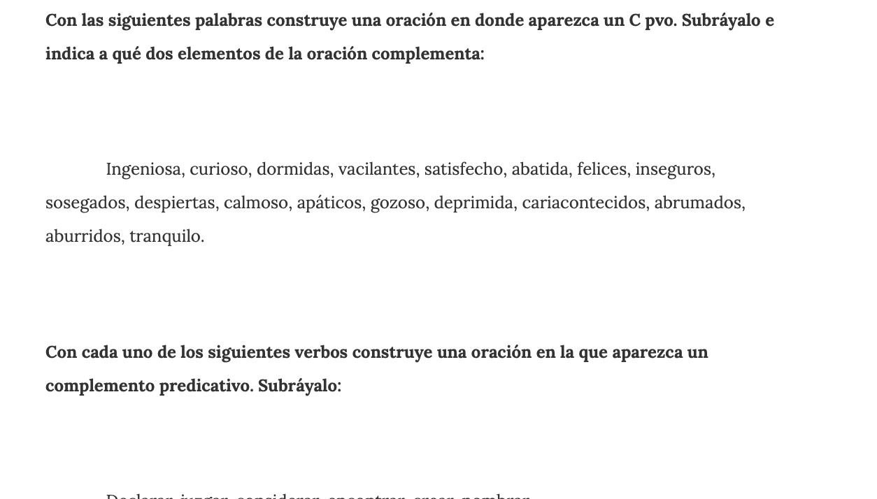 Con las siguientes palabras construye una oracion