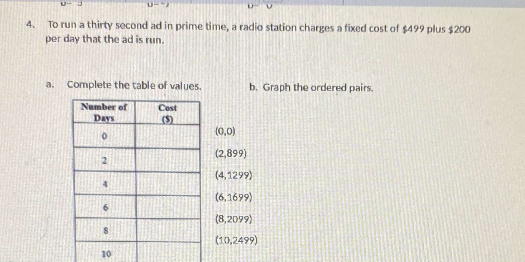 I attempted the table values to the left of the