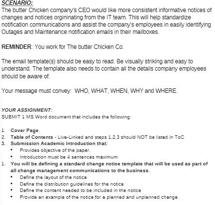 SCENARIO: The butter Chicken company's CEO