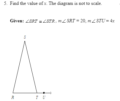 5. Find the value of x. The diagram is not to