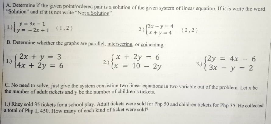 MATHEMATICS: LINEAR EQUATION ACTIVITY 1 A.