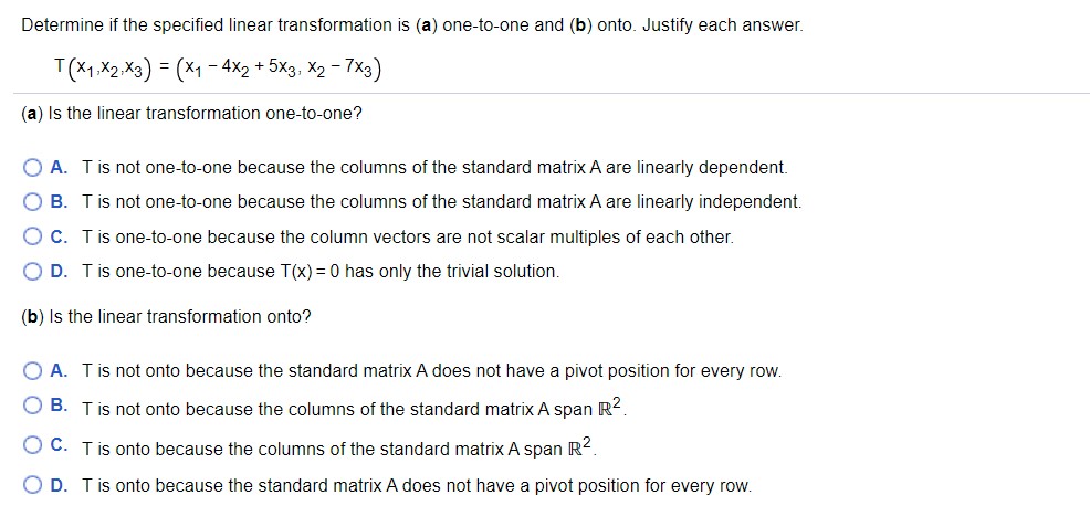 Determine if the specified linear transformation