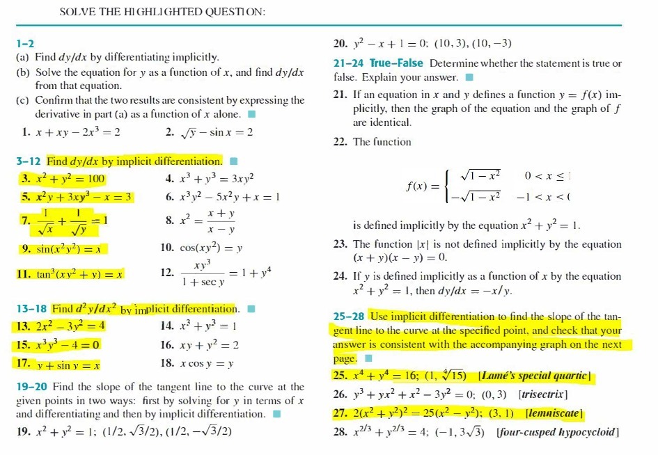 SOLVE THE HIGHLIGHTED QUESTION: 1-2 20. y2 - x +