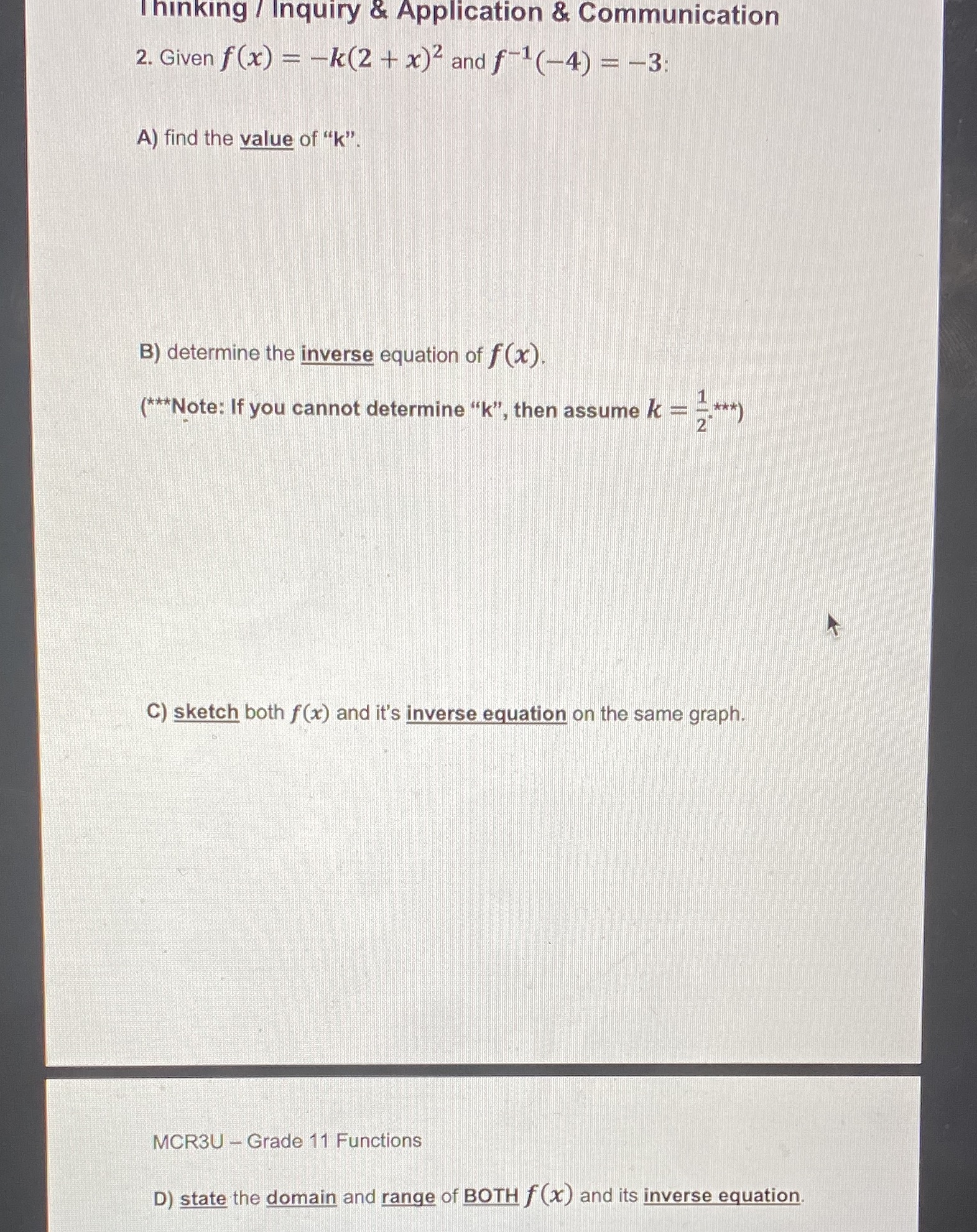 Hey, I need help on question 2. a), b), c), d)