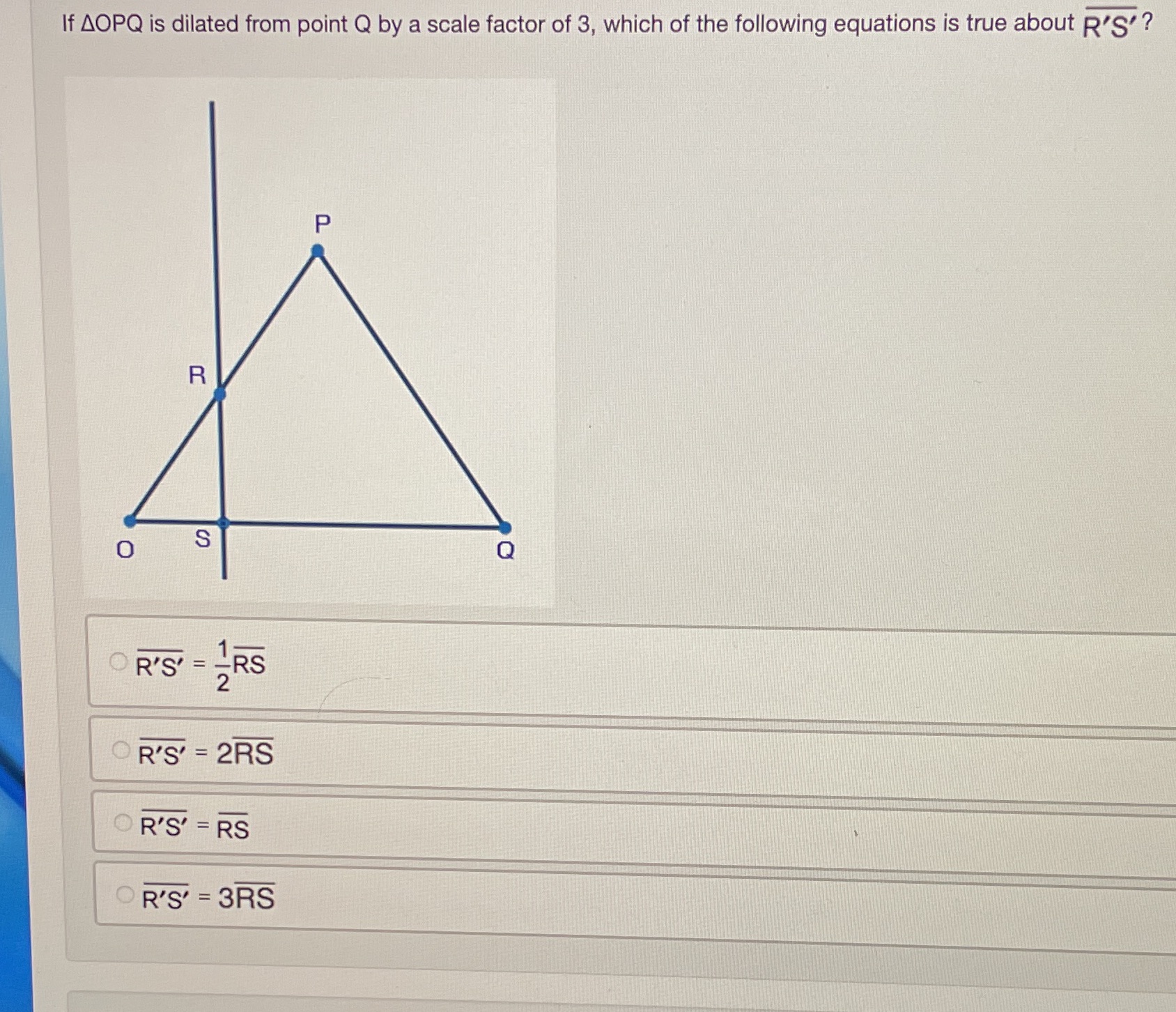 If AOPQ is dilated from point Q by a scale factor