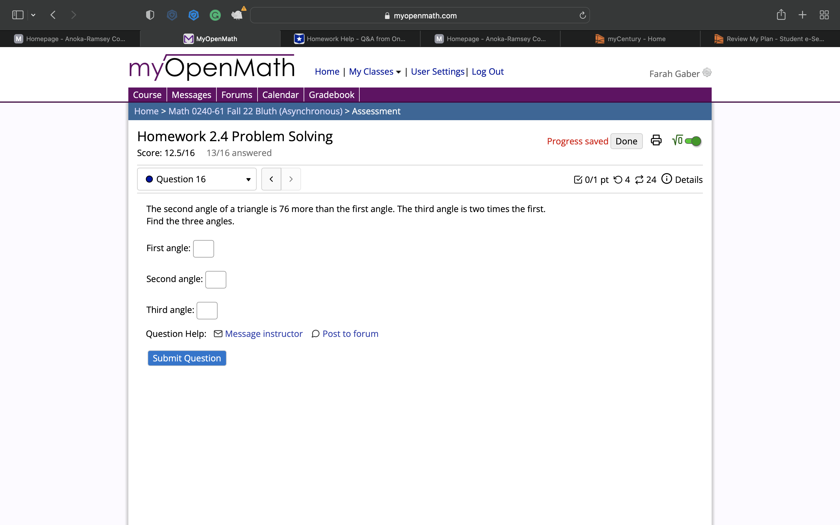 G myopenmath.com + M Homepage - Anoka-Ramsey Co..