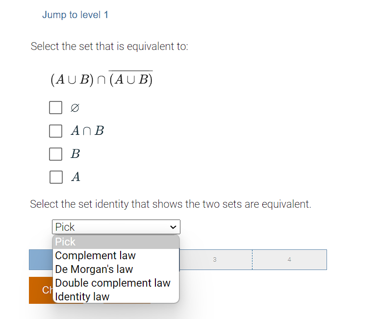 Jump to level 1 Select the set that is equivalent