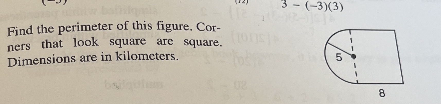 What is the answer to this 3 - (-3)(3) Find the