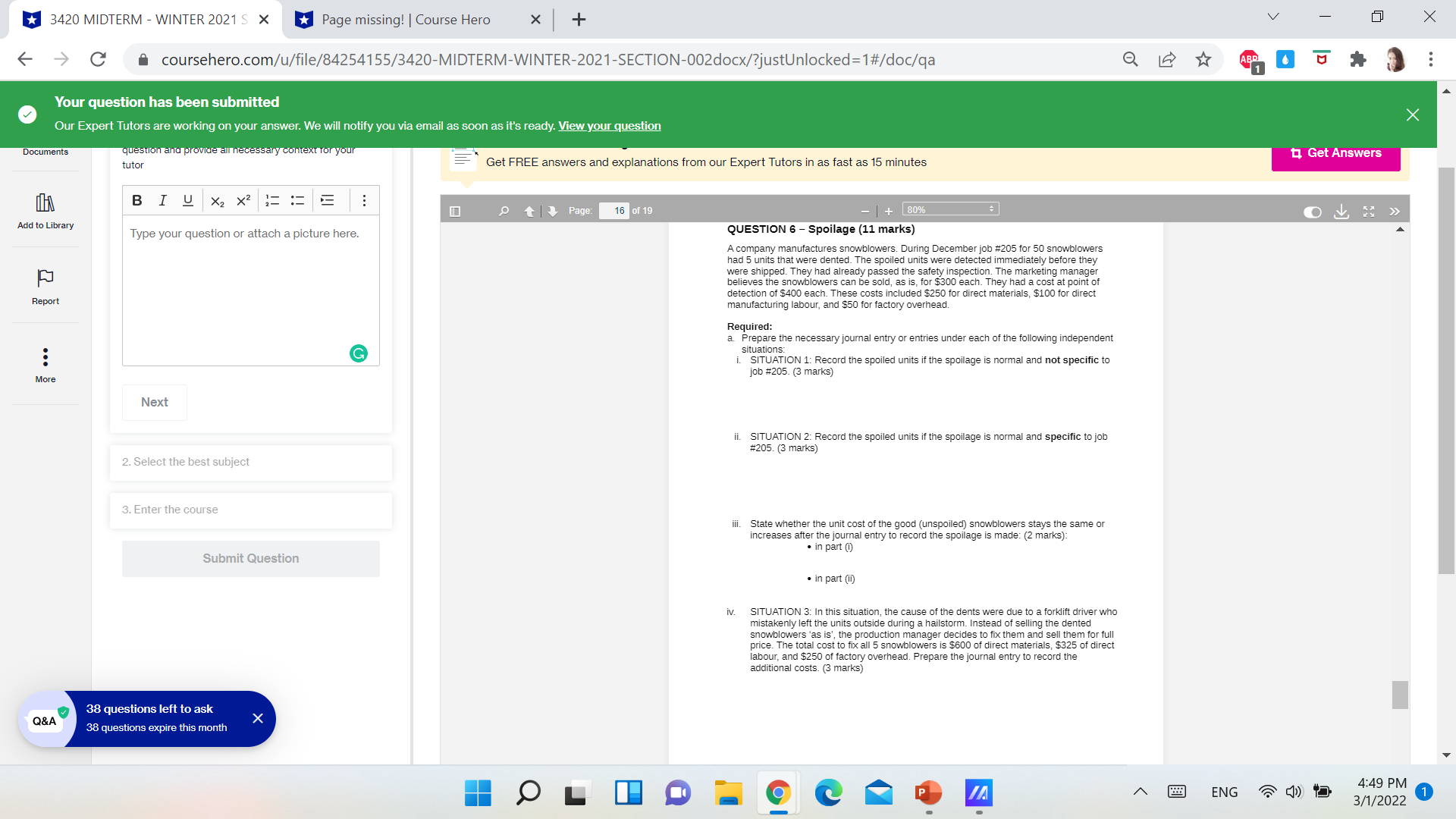 3420 MIDTERM - WINTER 2021 S X *Page missing! |