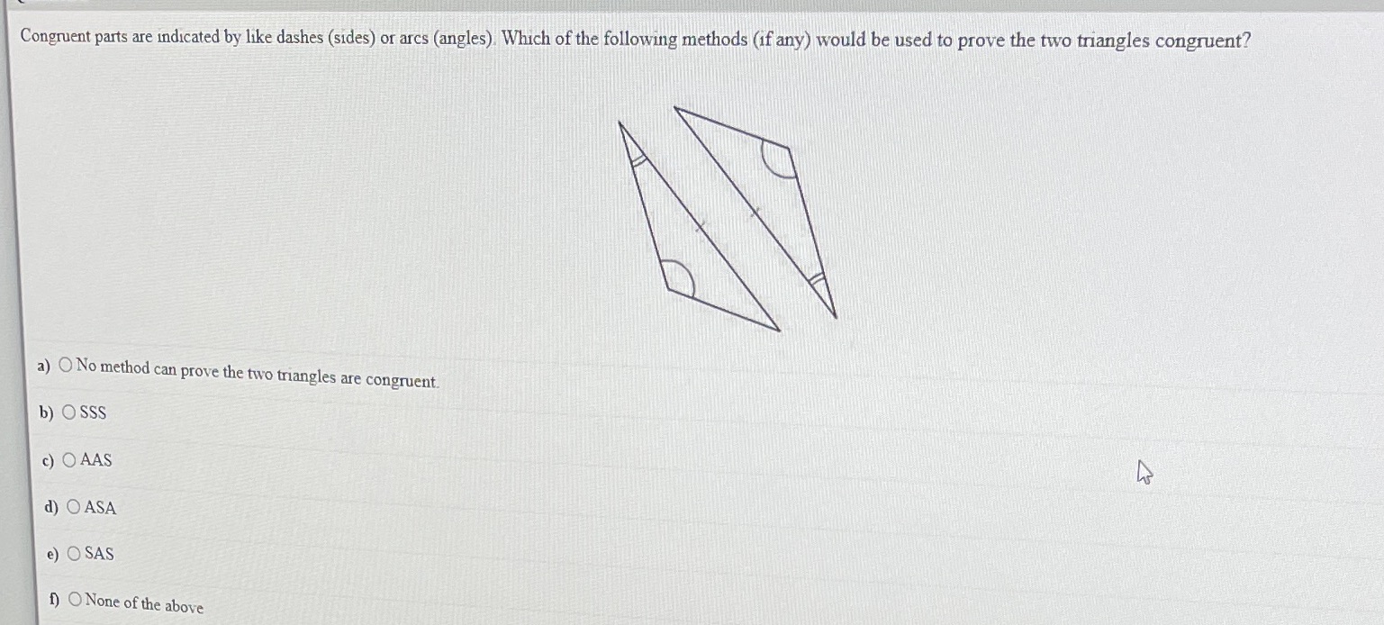 Congruent parts are indicated by like dashes