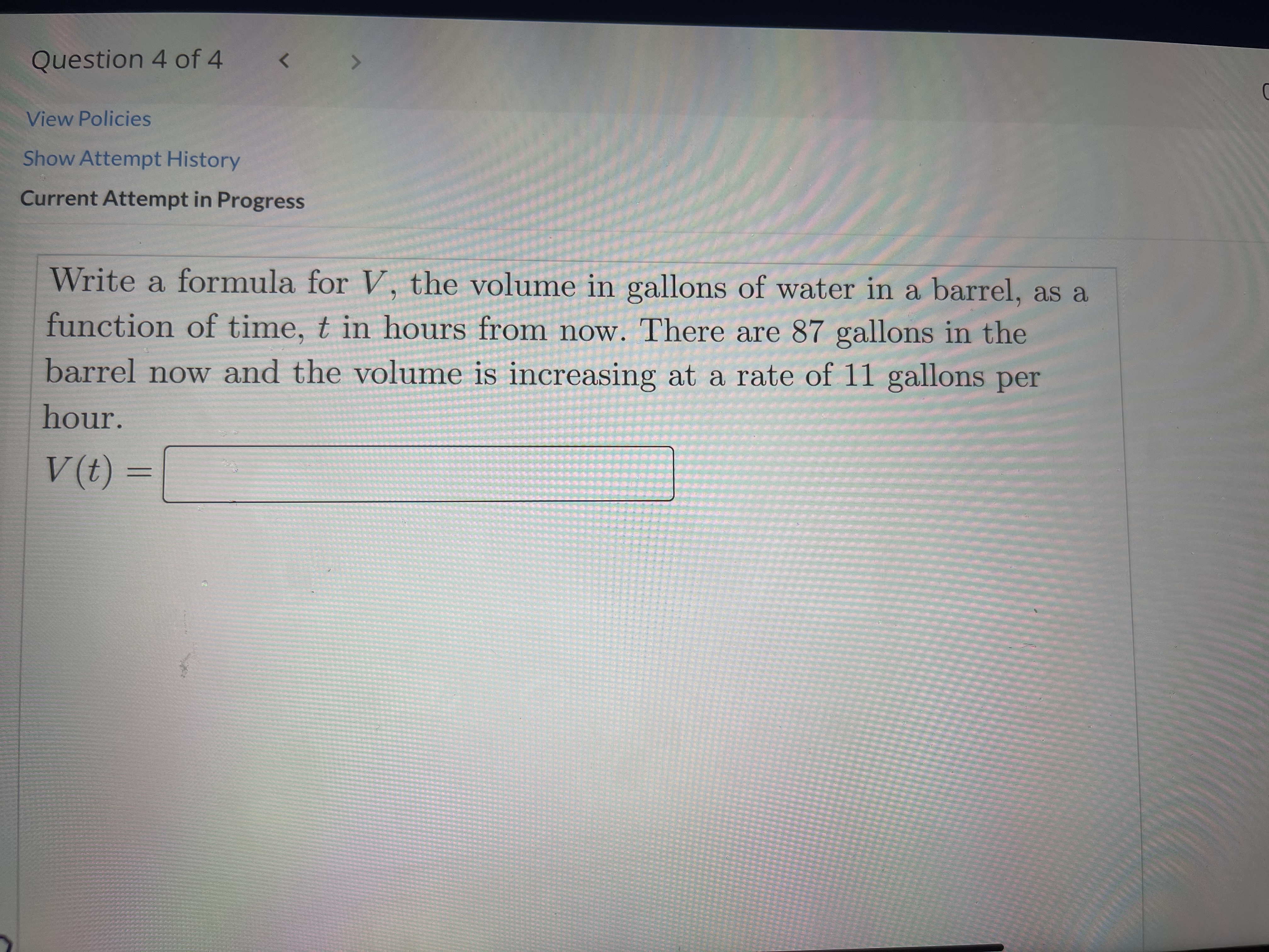 Question 4 of 4 View Policies Show Attempt