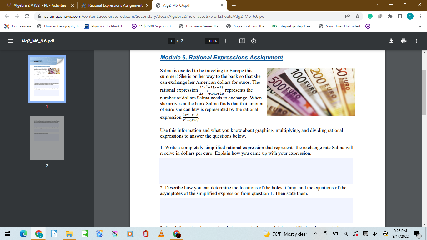 Algebra 2 A (SS) - PE - Activities X K Rational