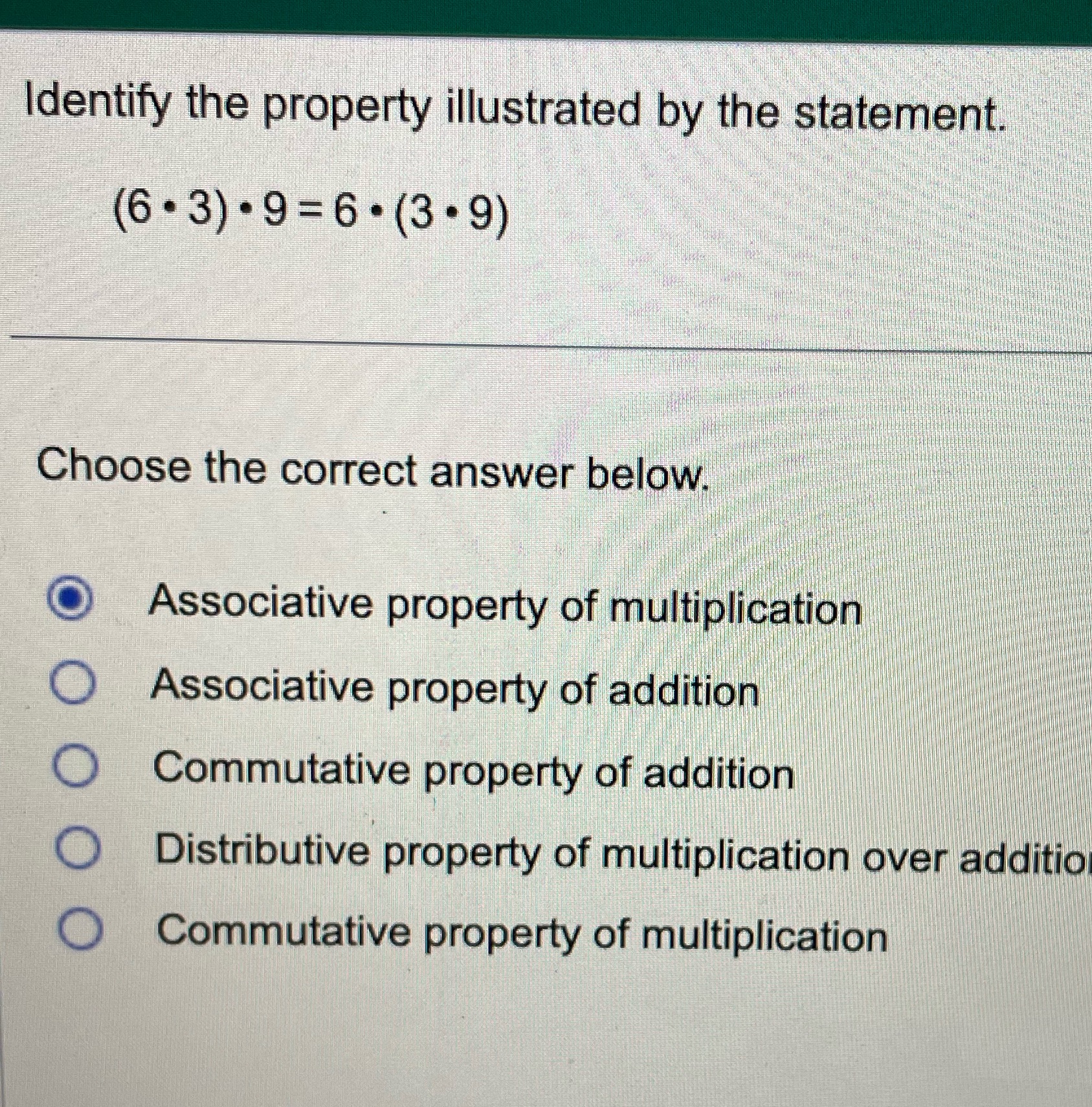 Identify the property illustrated by the