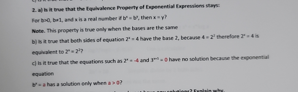 2. a) Is it true that the Equivalence Property of