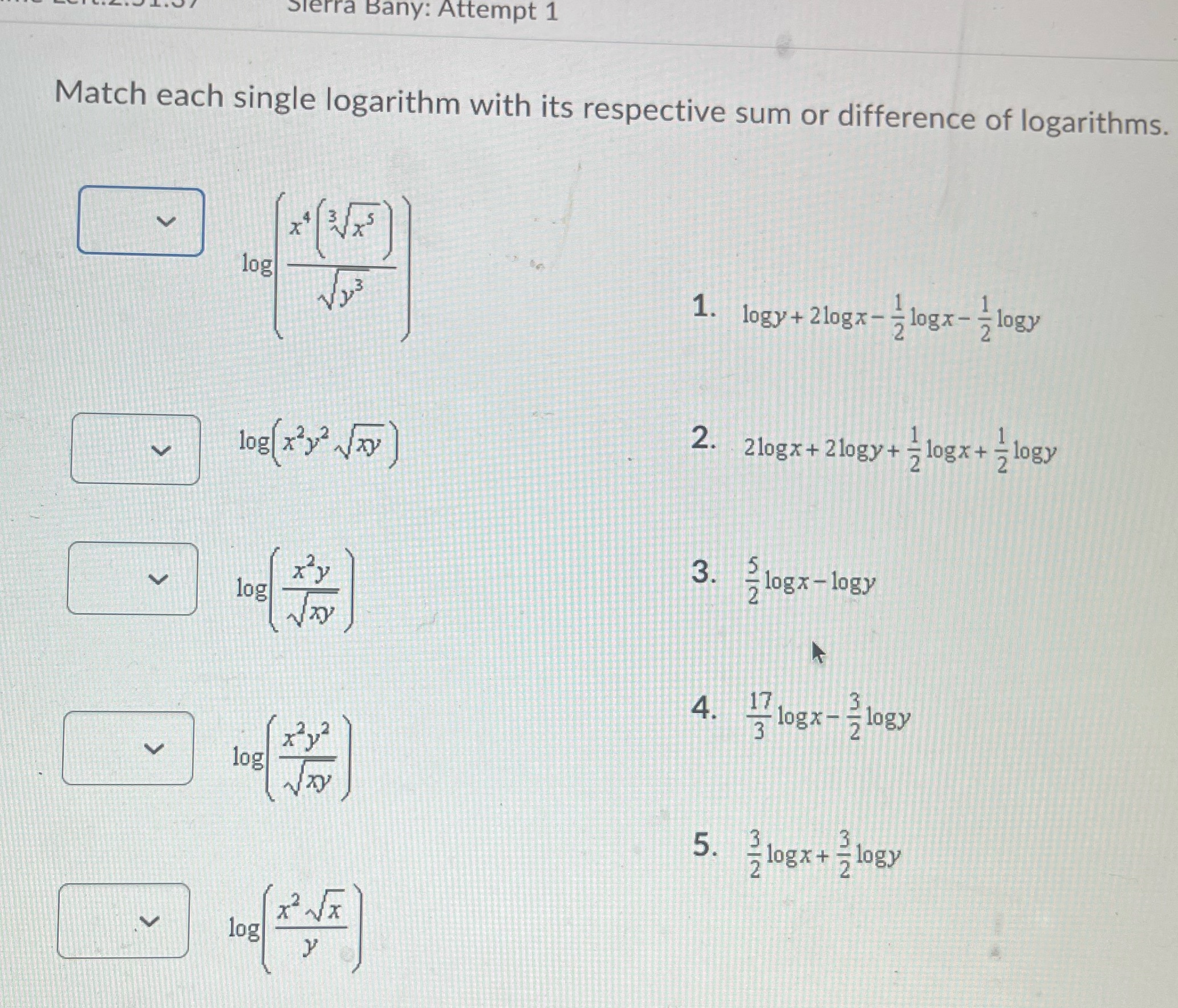 Sierra Bany: Attempt 1 Match each single