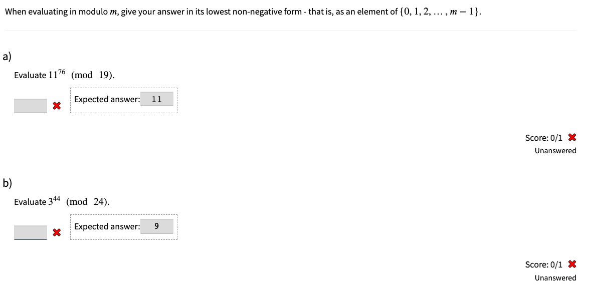Solve each of the following modular arithmetic