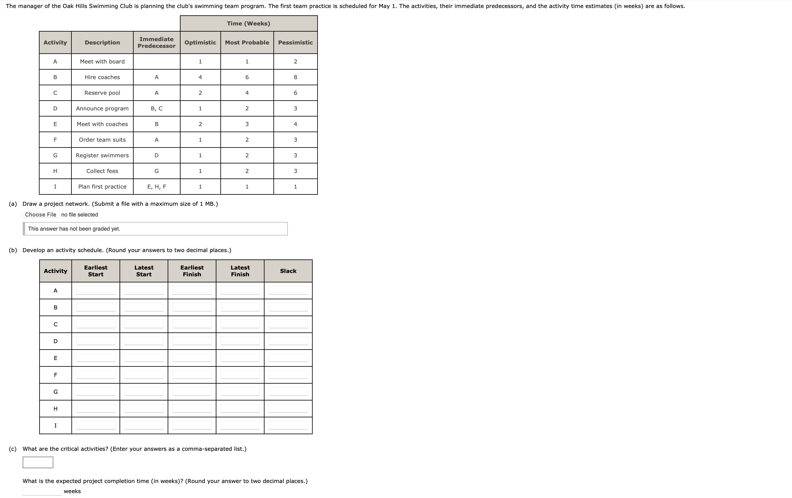 The manager of the Oak Hllls Swimmlng Club is