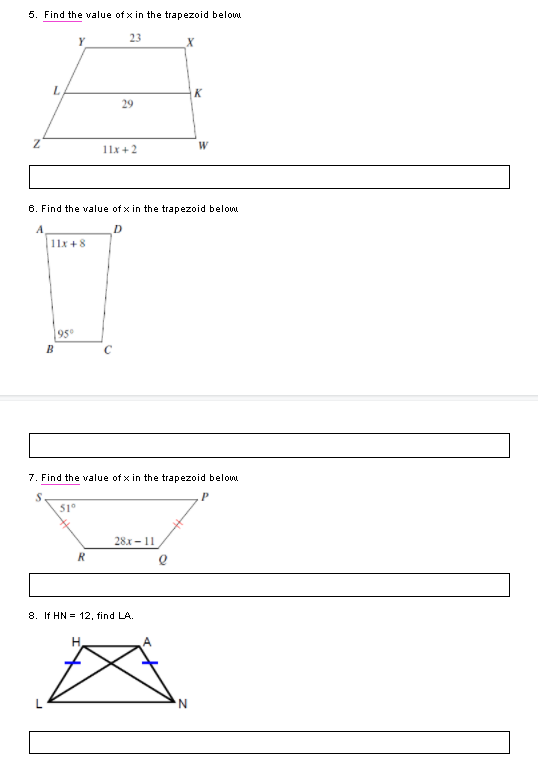 5. Find the value of x in the trapezoid below. 23