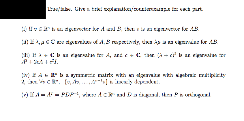 Linear AlgebraQuestion Help! -True/ false. lGive
