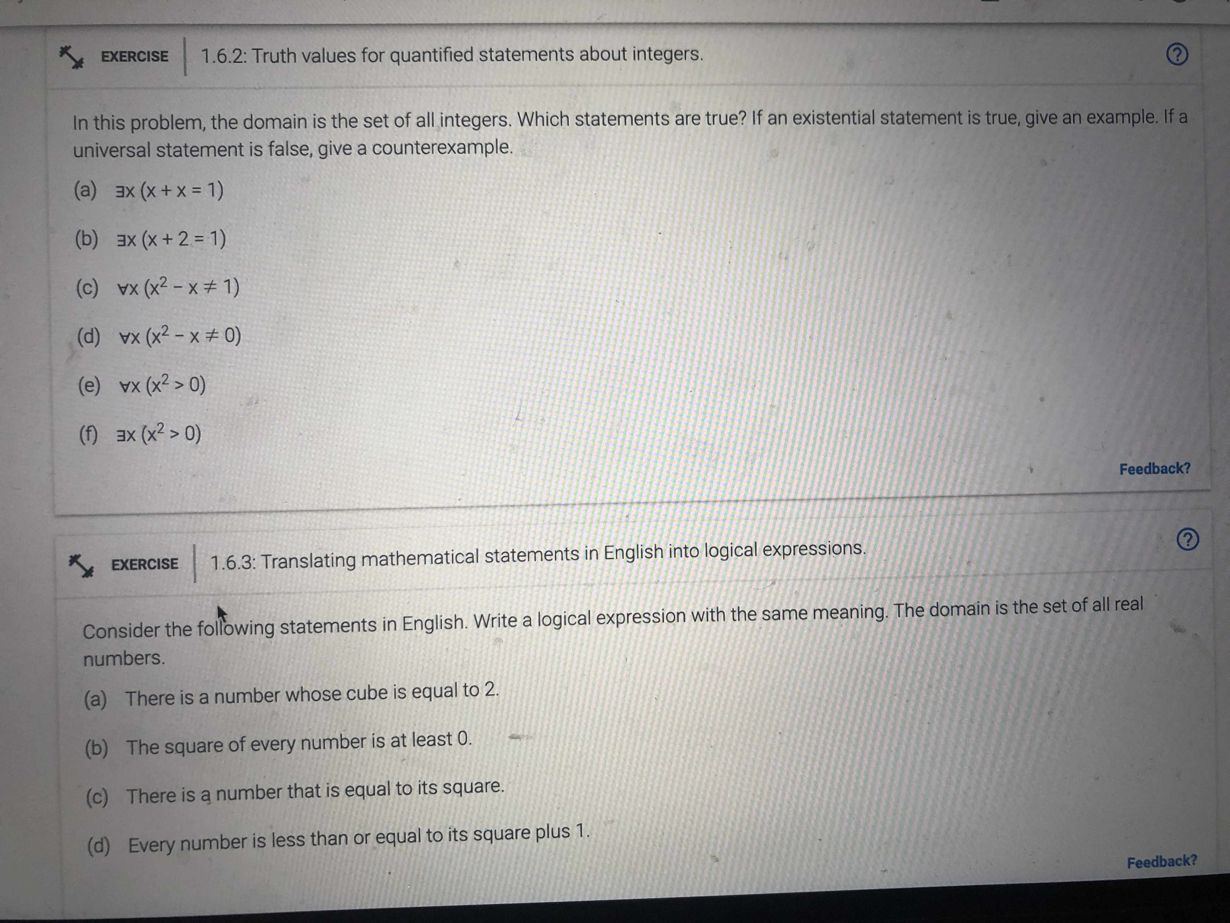 EXERCISE |1.6.2: Truth values for quantified