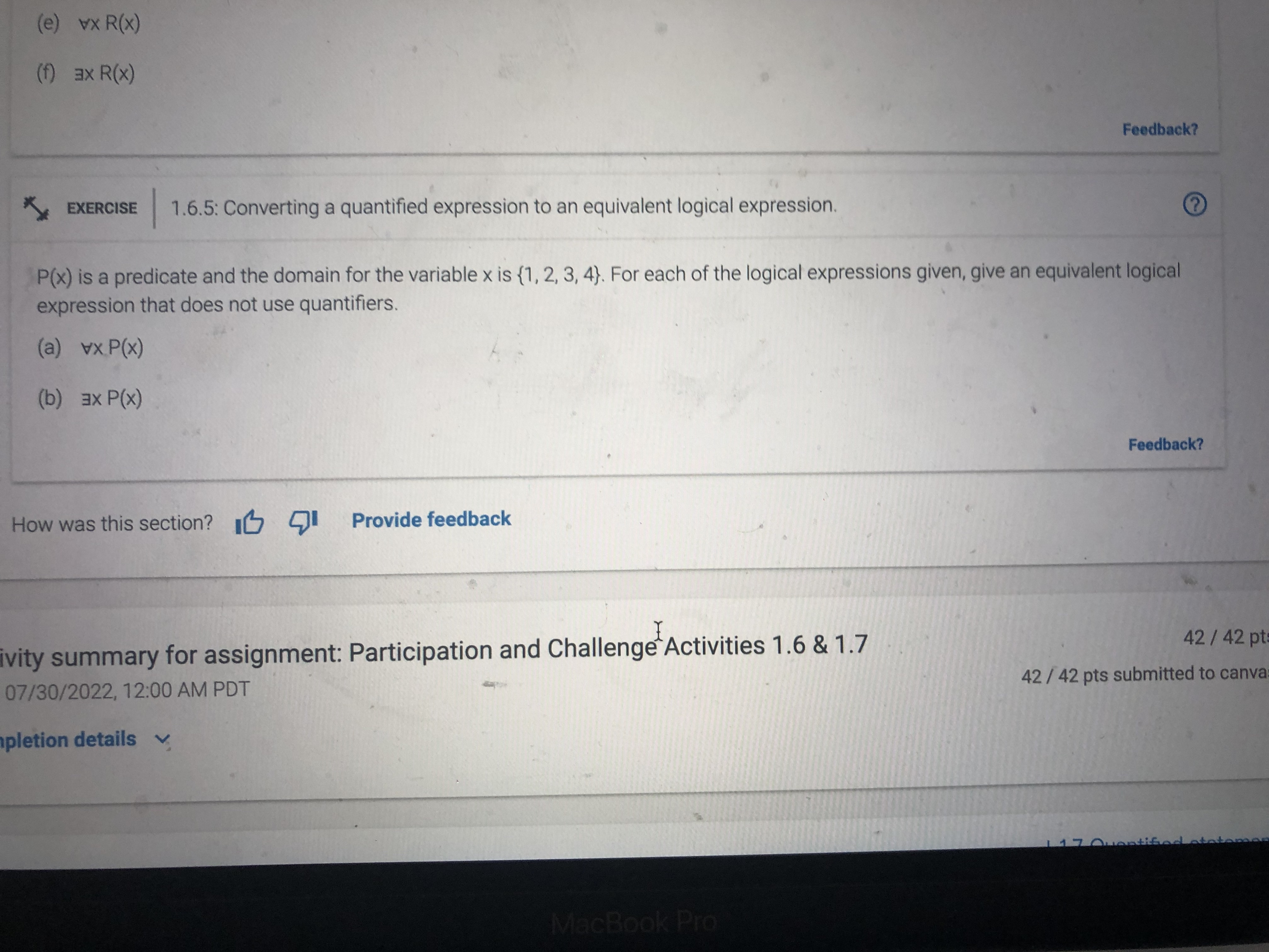 EXERCISE |1.6.2: Truth values for quantified