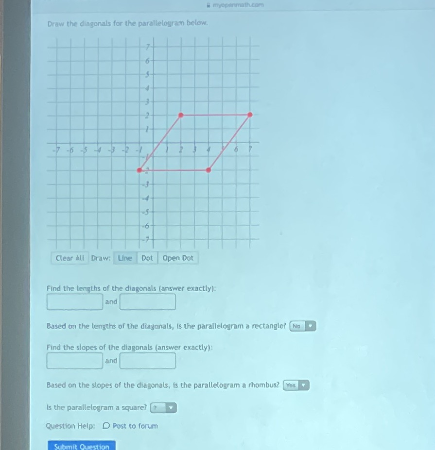 myopenmath.com Draw the diagonals for the