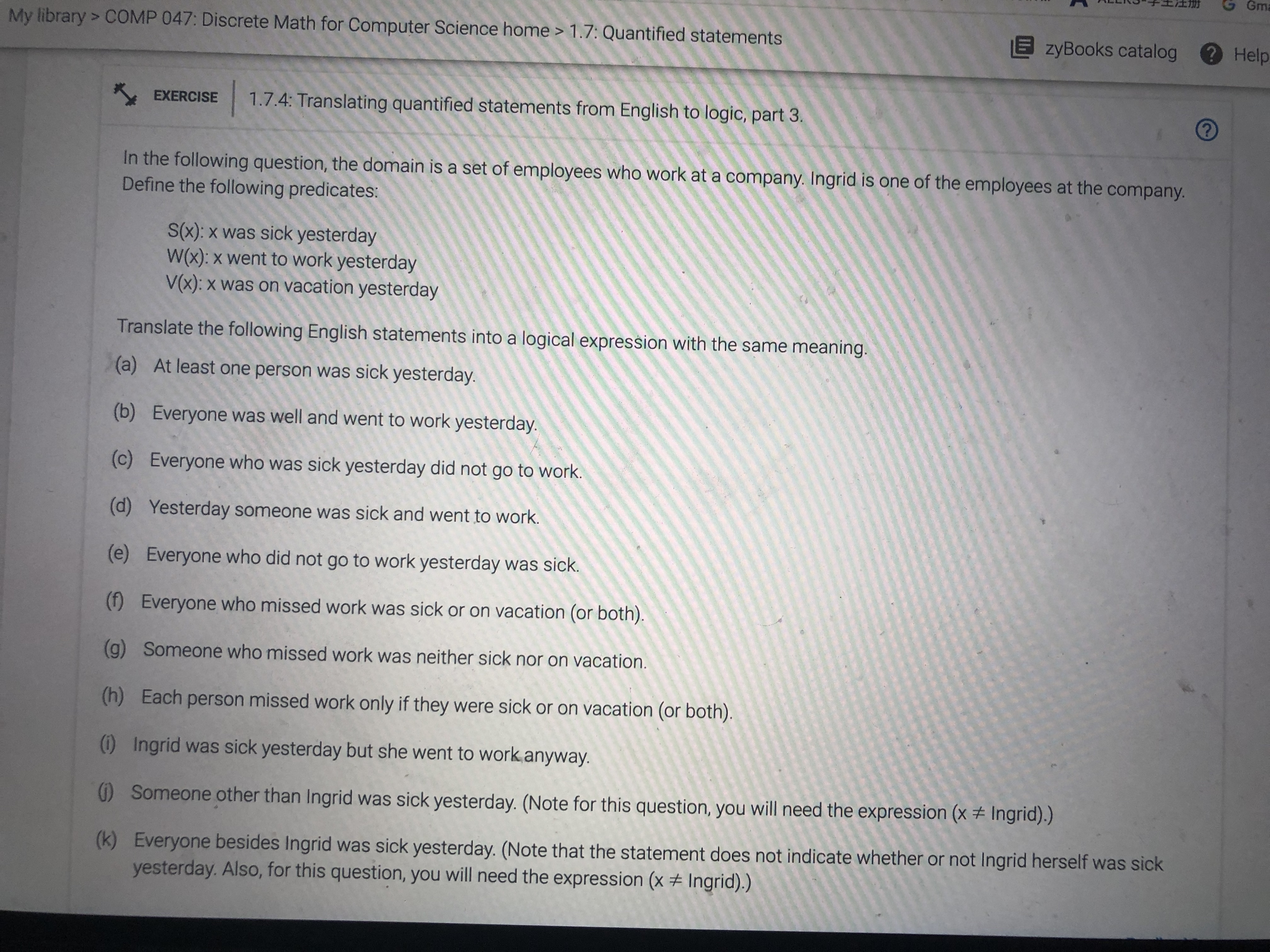 EXERCISE |1.6.2: Truth values for quantified